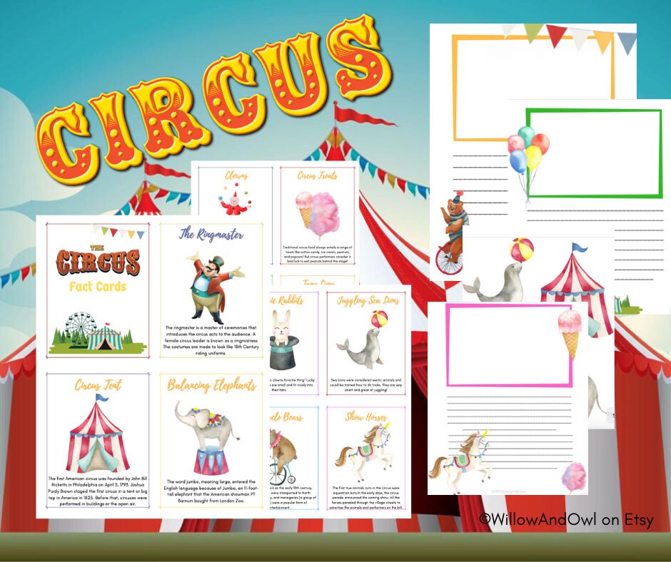 Circus and Carnival Fact Cards with Journaling Pages for Homeschool and Unit Study